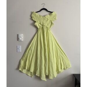 Anthropologie Cotton Gauze Dress Smocked Top Lined XS Bright Yellow Boho Cottage